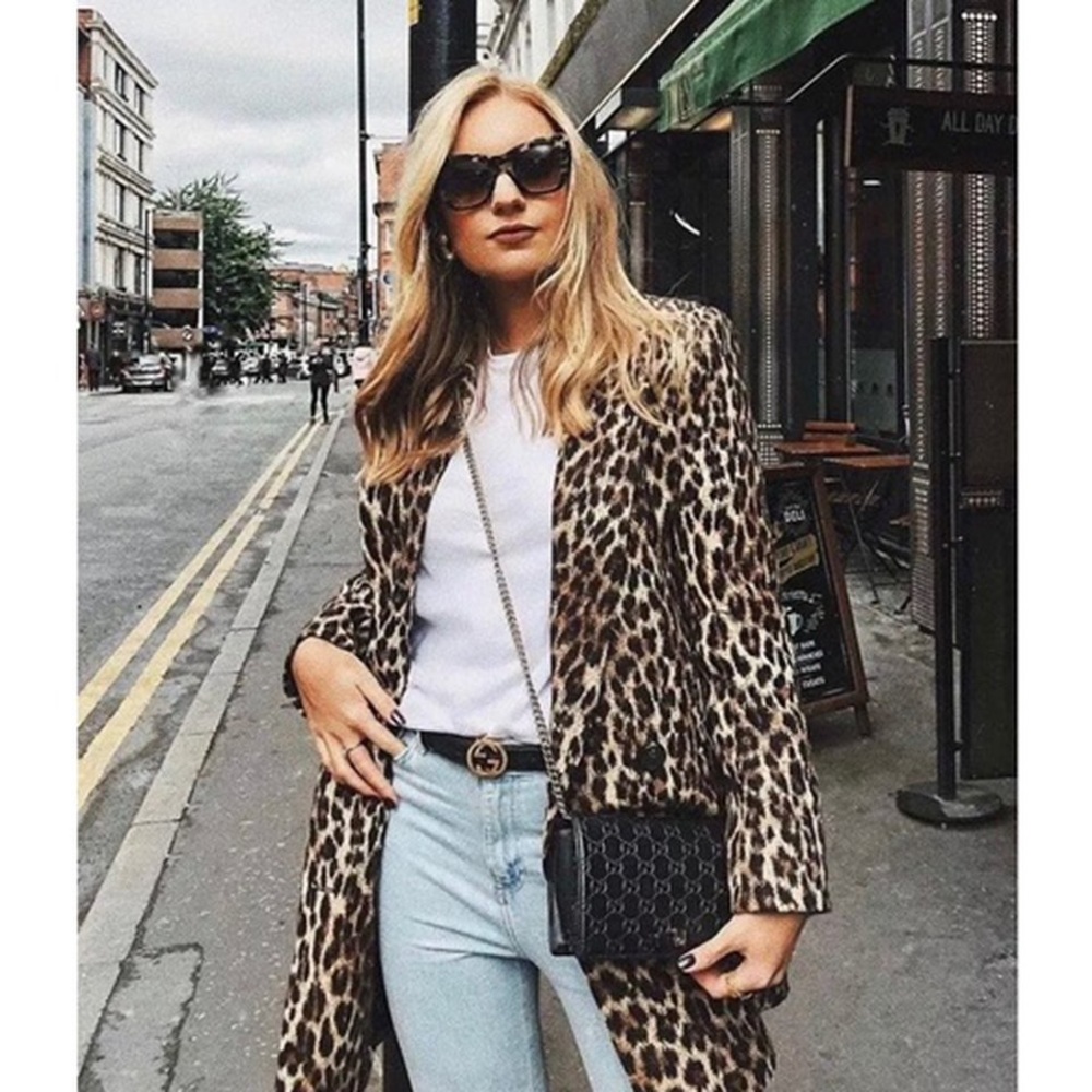 Zara Leopard Print Belted Trench Coat Sz M